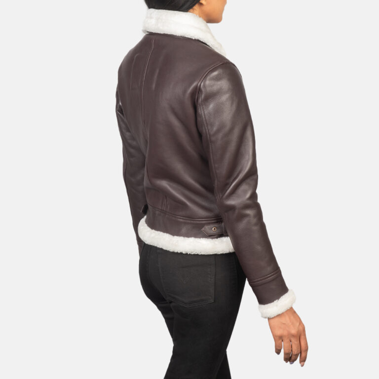 Womens Sherilyn B-3 Maroon Leather Bomber Jacket Tilted Back-8-1652194827151
